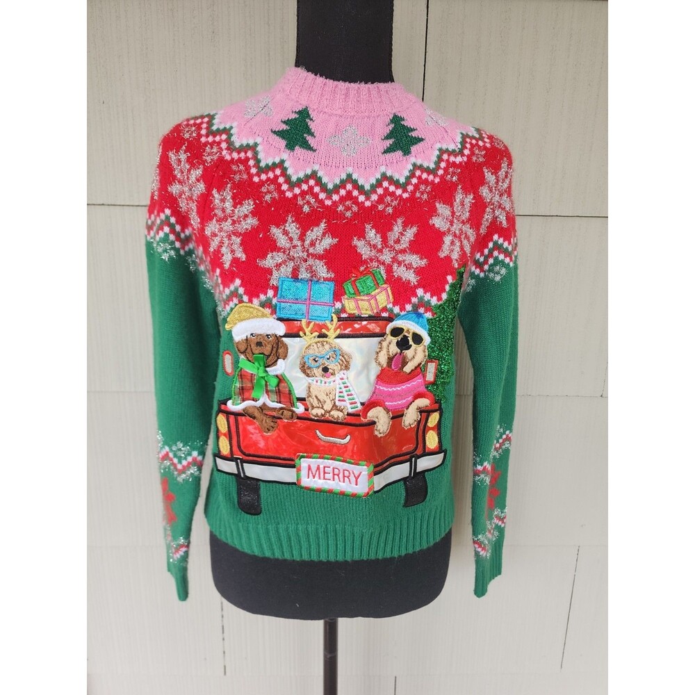 Holiday Time Women's Size XS (0-2) Holiday Christmas Dog Sweater Ugly Sweater